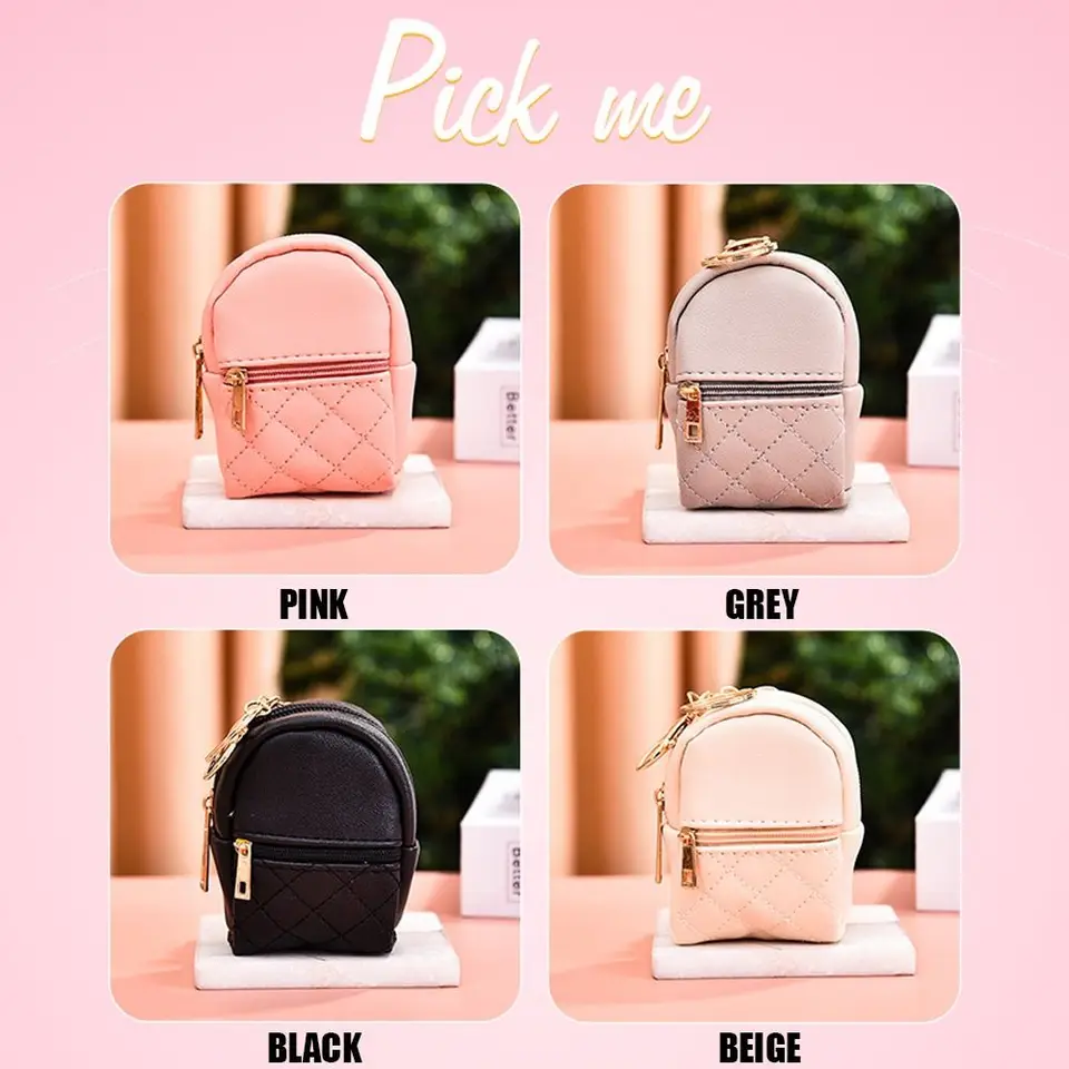 Porte-Monnaie Mini Sac à Dos DUDO - Cuir Nappa - Noir - Avec Porte-Clés Et Mousqueton