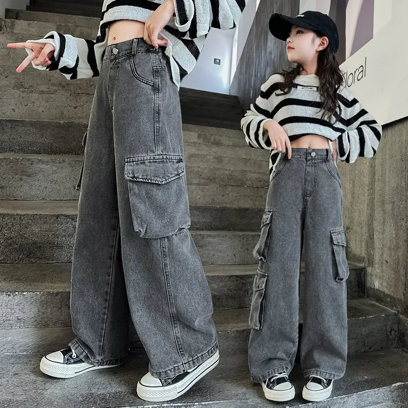 【COLOR iN ID】Autumn Jean Cargo Pants Girls Cargo Pants Autumn New Fashion Loose Teens Kids Wide