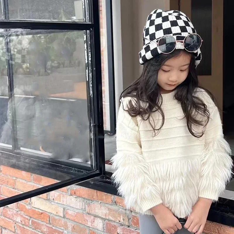 

Girls' Tassel Sweater Autumn New Baby Kids Children's Fashion Fur Knitted Top Winter Overlay Pullover Bottom Shirt Sweater