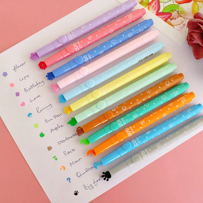 12/6Pcs/set Candy Color Highlighters Stamp Pen Cute Inks Creative Marker Fluorescent Pens school Supplies office Stationery highlighter pen highlighter marker