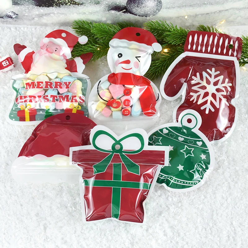 

10Pcs Christmas Candy Bags Cute Santa Claus Snowman Bells Cookie Snack Food Gift Packaging Bag New Year Christmas Party Supplies