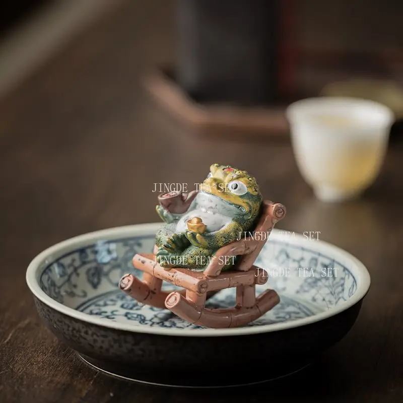 Color Changing Rocking Chair Golden Toad Tea Pet Home Chinese Style Wealth Attracting Tea Table Decoration Ornaments