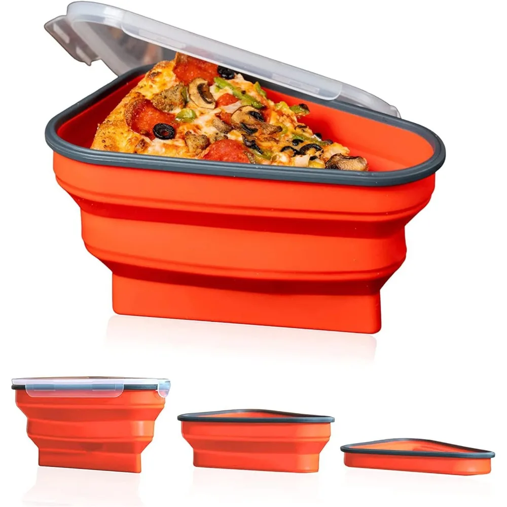 Silicone Foldable Pizza Box Reusable Multifunction Food Grade Triangle Pizza Keeper Container for Kitchen Preservation Box