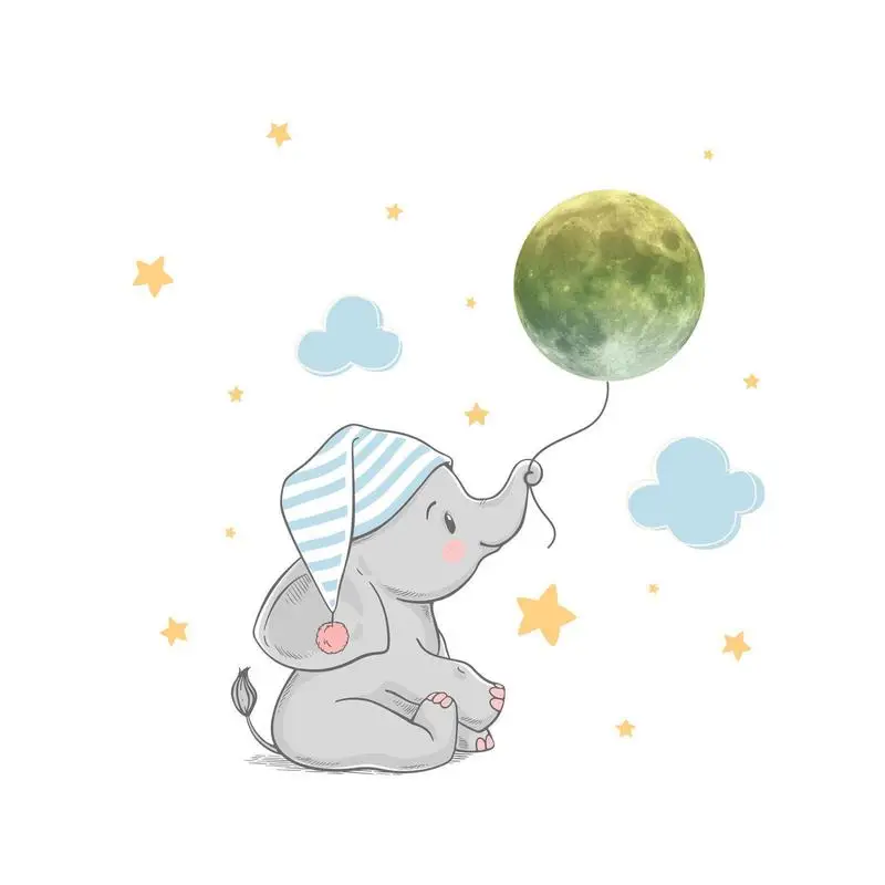 Elephant Wall Decals For Kids Luminous Elephant Nursery Wall Stickers Peel And Stick Removable Waterproof Baby Room Decor Mural