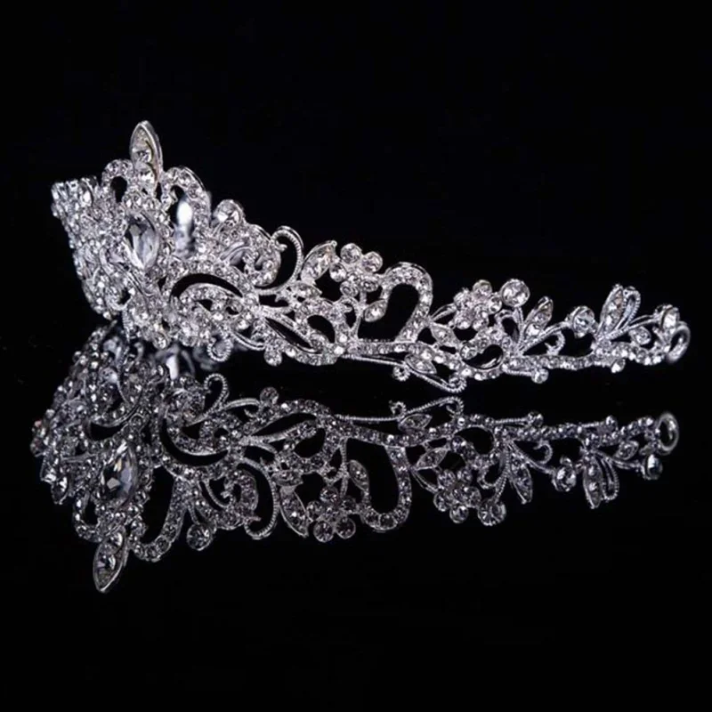 Hot Wedding Hair Tiara Crystal Bridal Crown Silver Color Diadem Veil Tiaras Wedding Hair Accessories Headpieces Head Jewelry