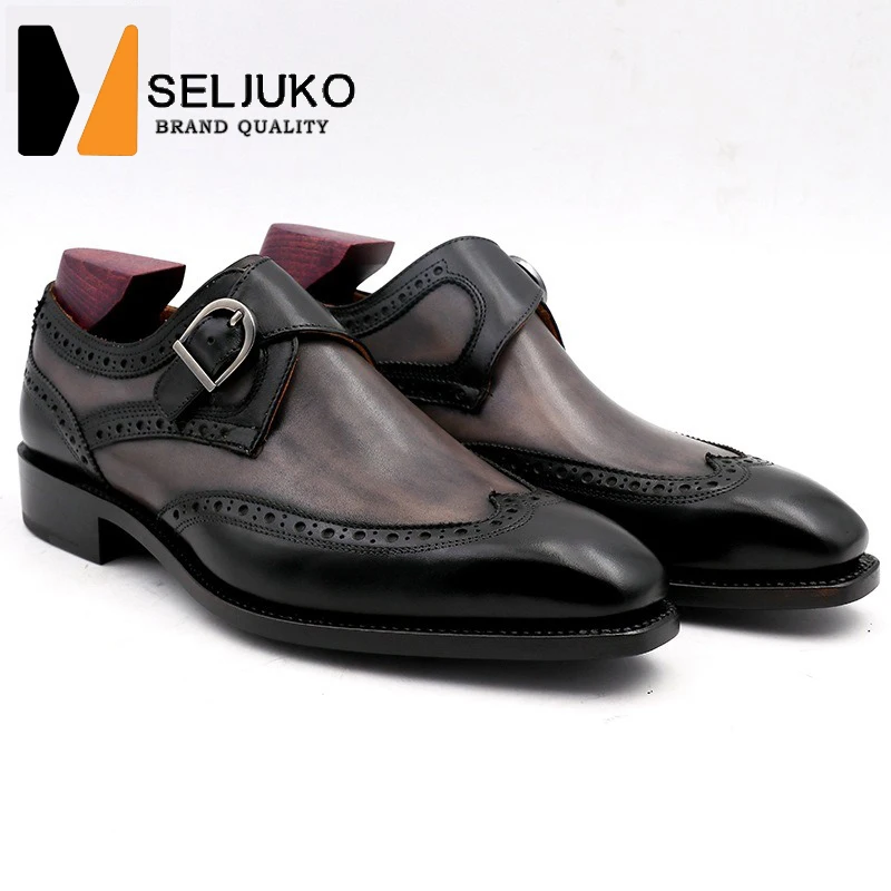 New Handmade Leather Shoes Factory Direct Sale Head Layer Cowhide Pure Brogue Business Formal Leather Sole Men's Shoes