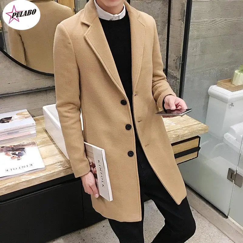 

PULABO Fashion Men Wool & Blends Mens Casual Business Trench Coat Mens Leisure Overcoat Male Punk Style Blends Dust Coats Jacket