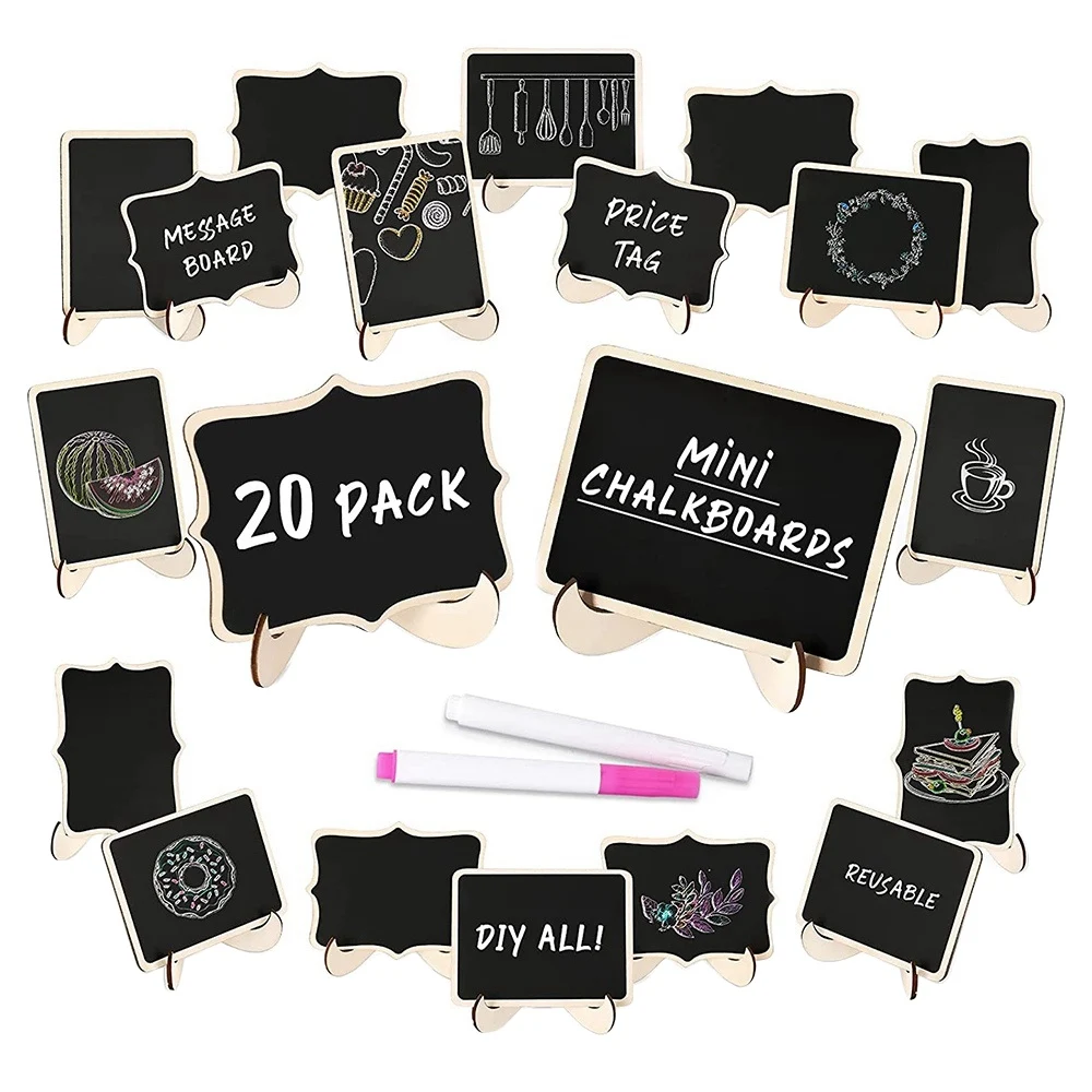 

Mini Chalkboard Sign 20 Pack Food Labels for Party Buffet Wooden Small Chalk Board Signs with Easel Stand for Food Tags