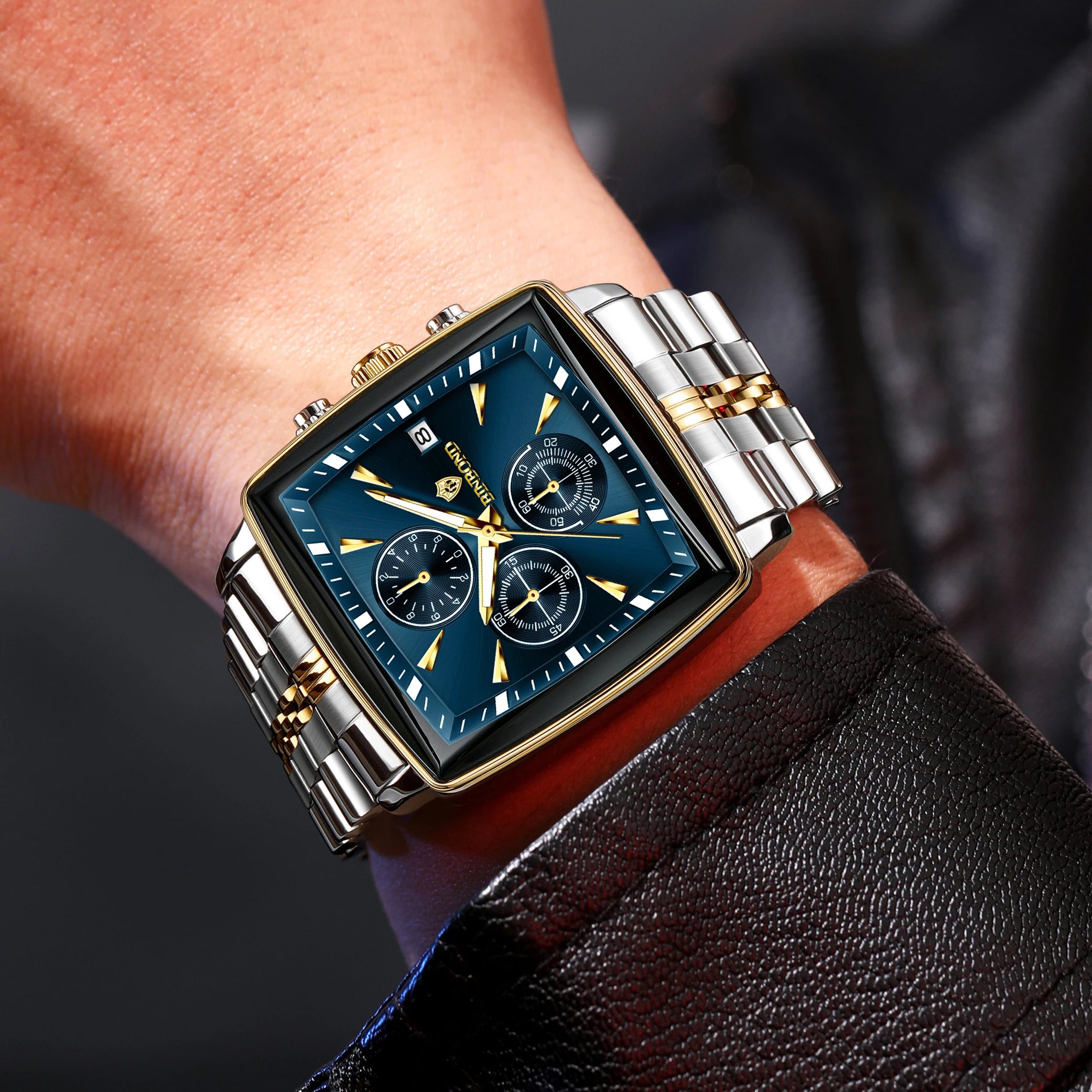 2025 New Luxury Square Sport Man Wristwatch Waterproof Luminous Chronograph Quartz Men's Watches Stainless Steel Men Watch Reloj 3