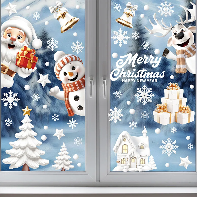 9pcs/set Christmas Window Stickers Santa Claus Xmas Tree Snowflake Glass Decal 2024 Navidad Home Decoration 2025 New Year Gifts - Image 4