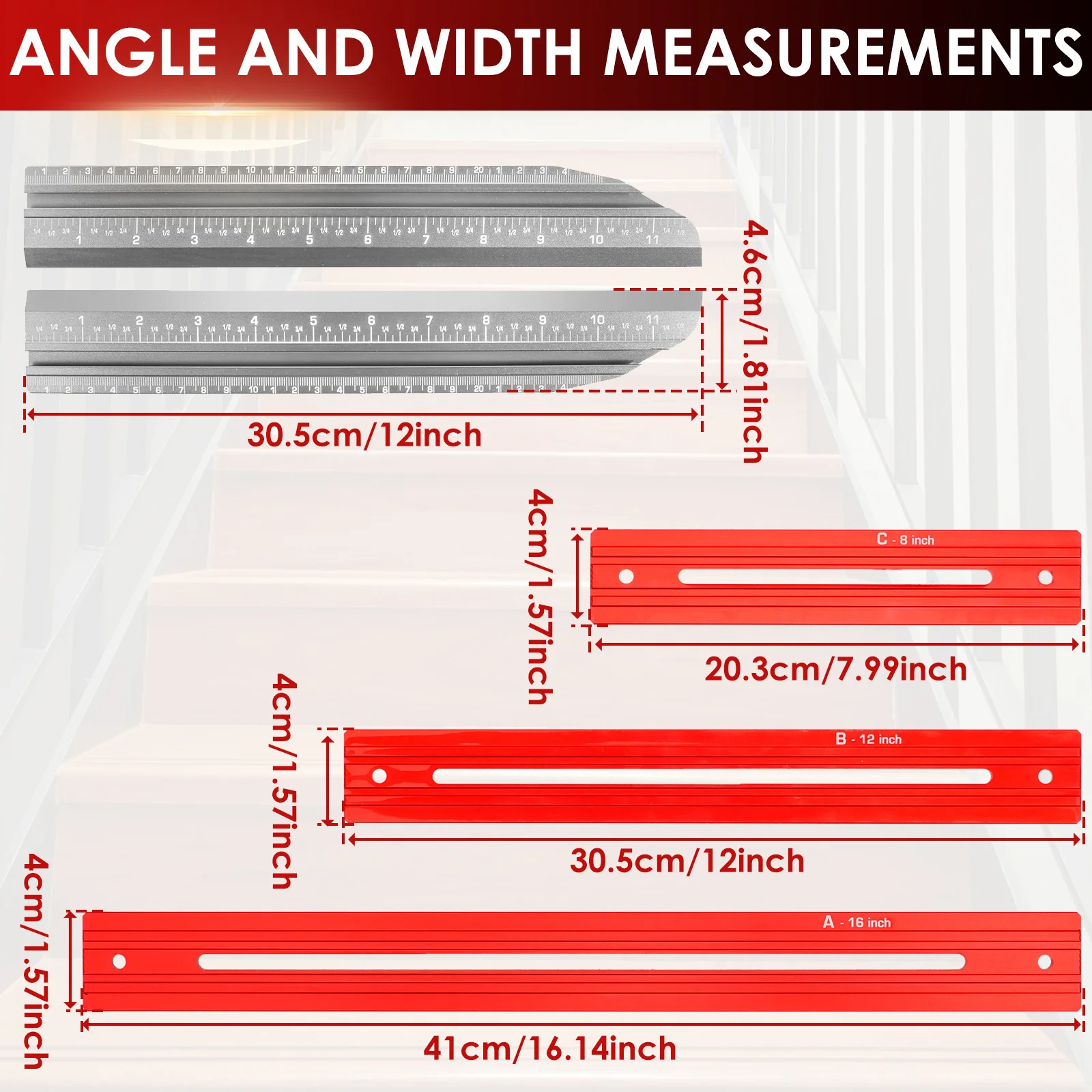 Stair Tread Template Tool Metal Measuring Tools Adjustable Stair Tread Gauge Measuring Flexible Angle for Stairs Risers Shelves