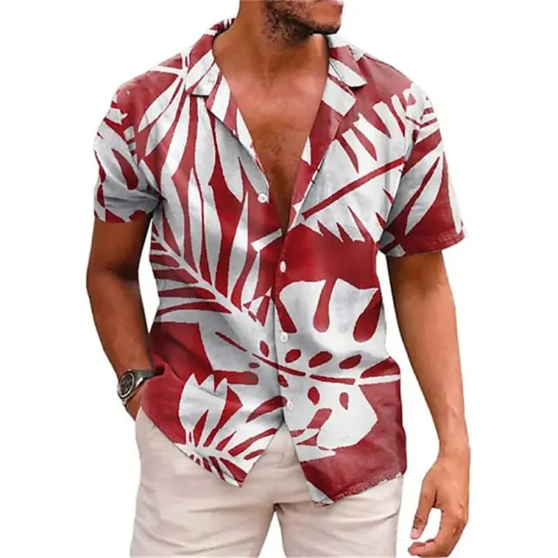 Hawaiian Floral Shirts Beach Summer Button Shirt Men's Beach Vacation Breathable Short Sleeved Shirtfashionable Cool Lapel Shirt 2