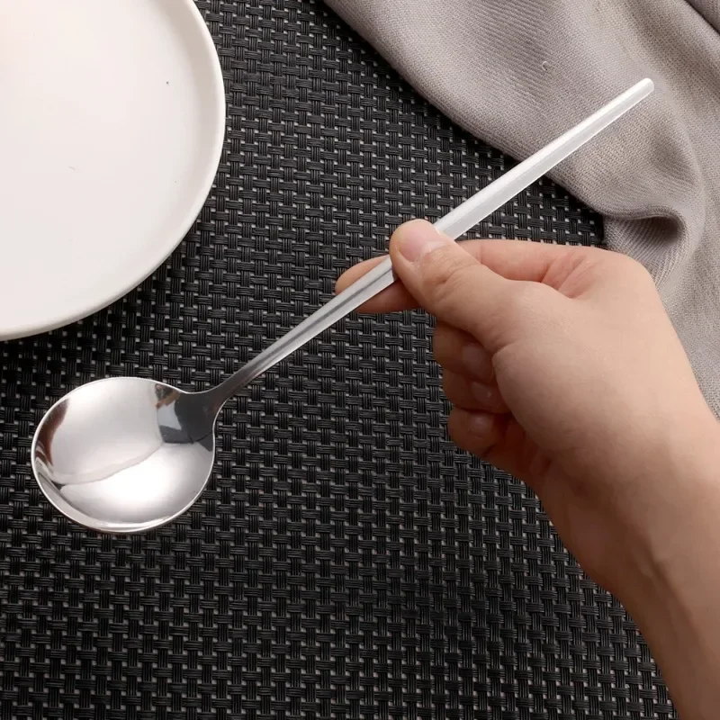 1/3Pcs Stainless Steel Spoon Thicken Long Handle Soup Spoons Round Scoops Ice Cream Dessert Coffee Drinking Kitchen Tableware stainless steel spoon