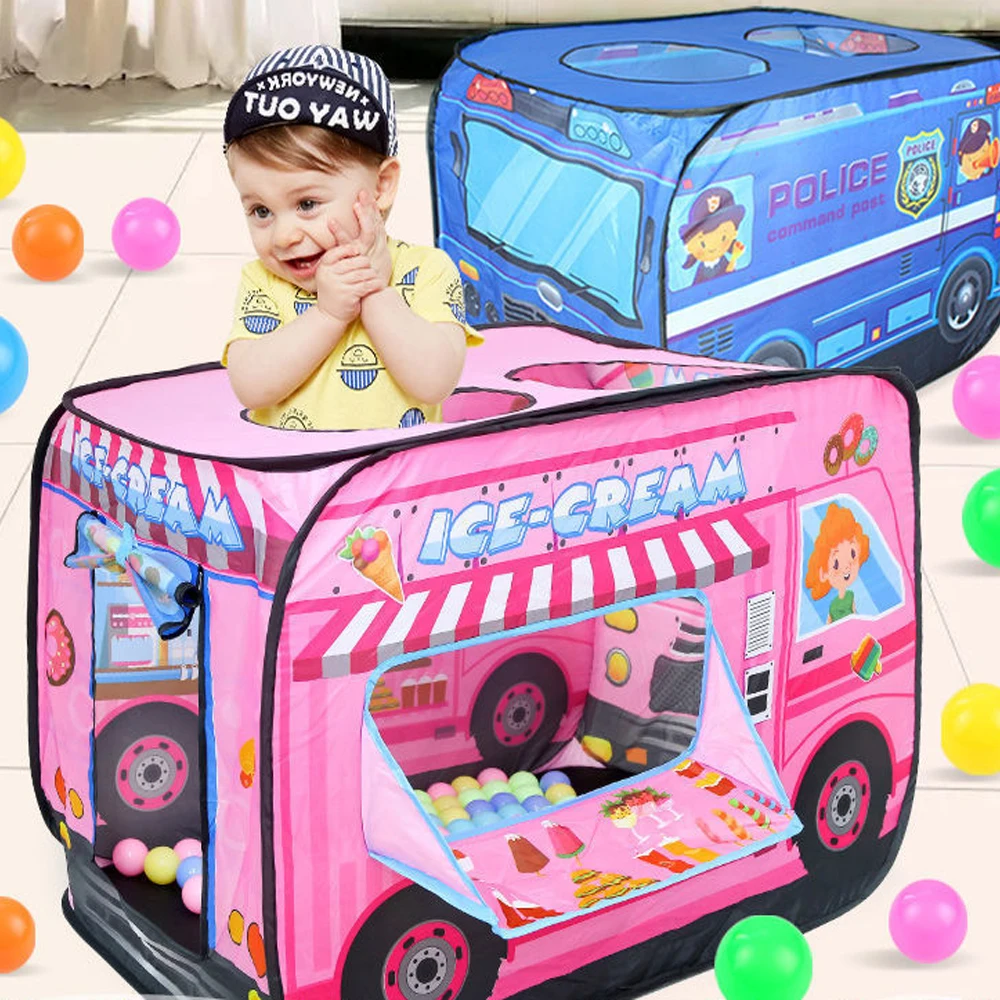 Foldable Ice Cream Van Playhouse Vehicle Toys Pop Up Play Tent for Kids Role Play for Toddlers Boys and Girls Gift Outdoor Game