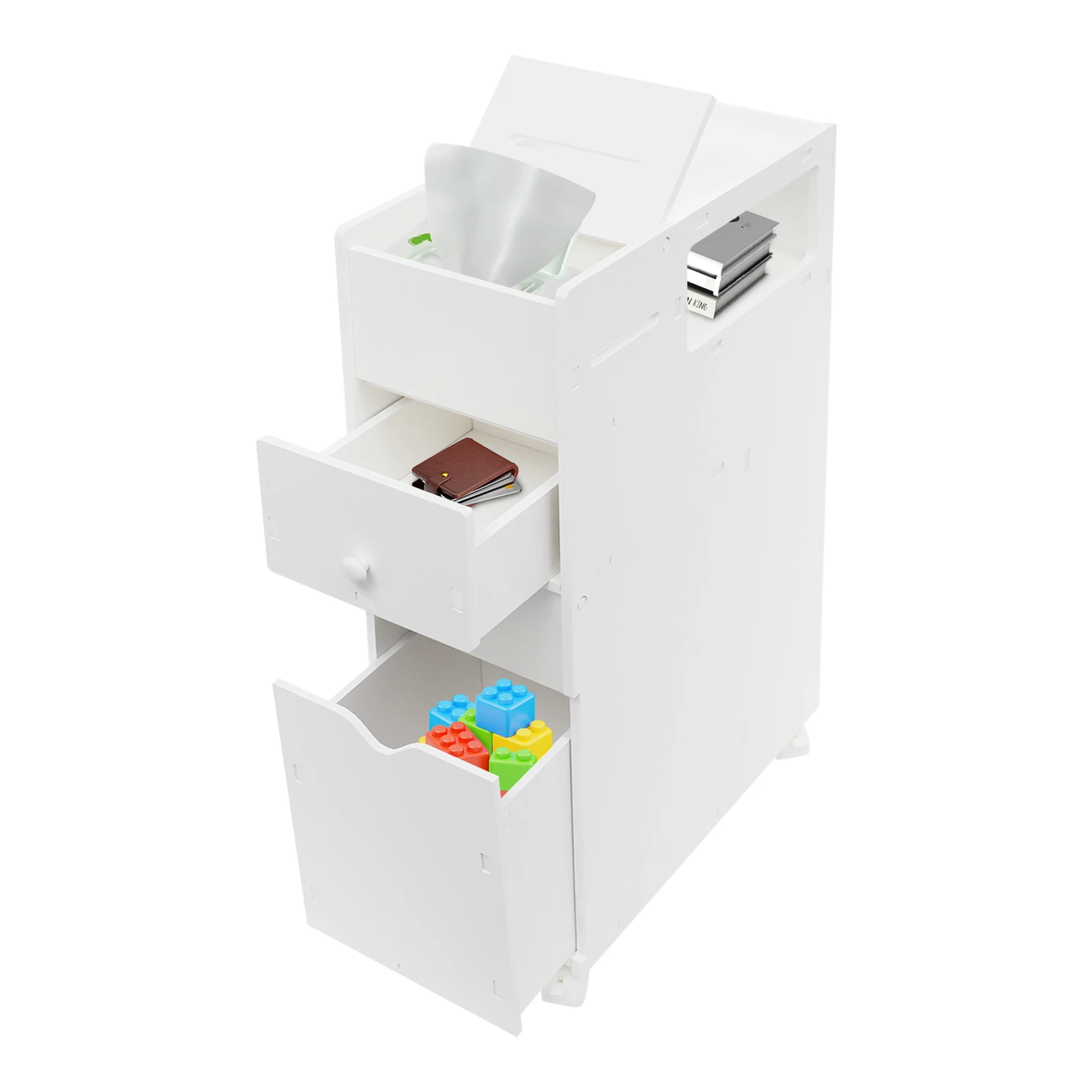Schmaler Badezimmerschrank, schlanker Badezimmer-Aufbewahrungsschrank mit Schubladen, schmale Bodenschränke für Badezimmer und Waschküche – Detail 2