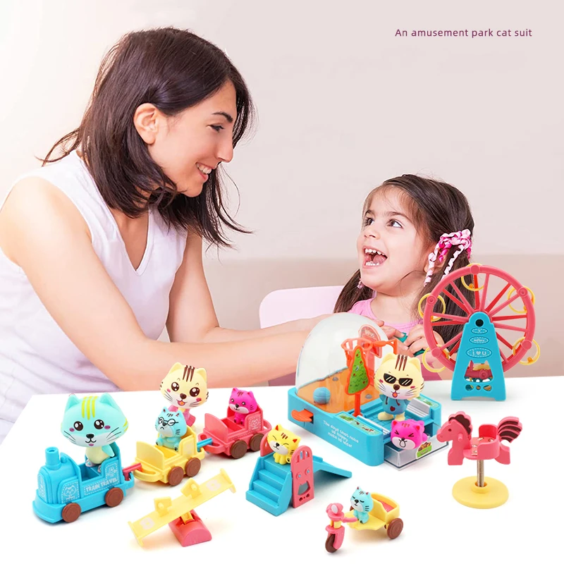 Kids Pretend Play Simulation Pet House DIY Mini Cat Amusement Park DIY Kids Toys Pretend Play Cat Toys