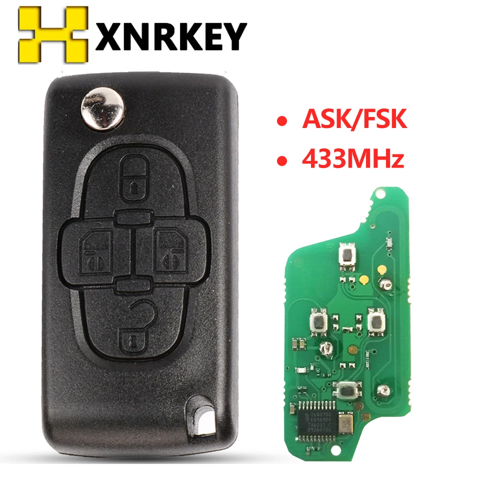 XNRKEY 4 Buttons Remote Flip Car Key CE0523 Circuit Board Fob 433Mhz ID46 Chip for Peugeot 1007 For Citroen C8 VA2/HU83 Blade