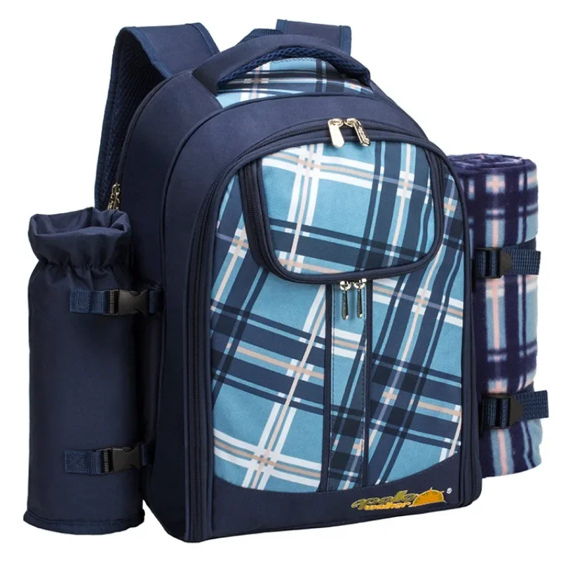 Picnic Tableware Bag Picnic Backpack for 4 Person Portable Thermal Insulation with Cooler Compartment Wine Bag Picnic Blanket