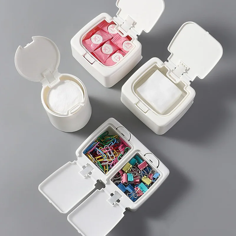 Mini Desktop Pop-up Storage Box Dust Proof Cotton Swabs Makeup Organizer Case Small Things Holder