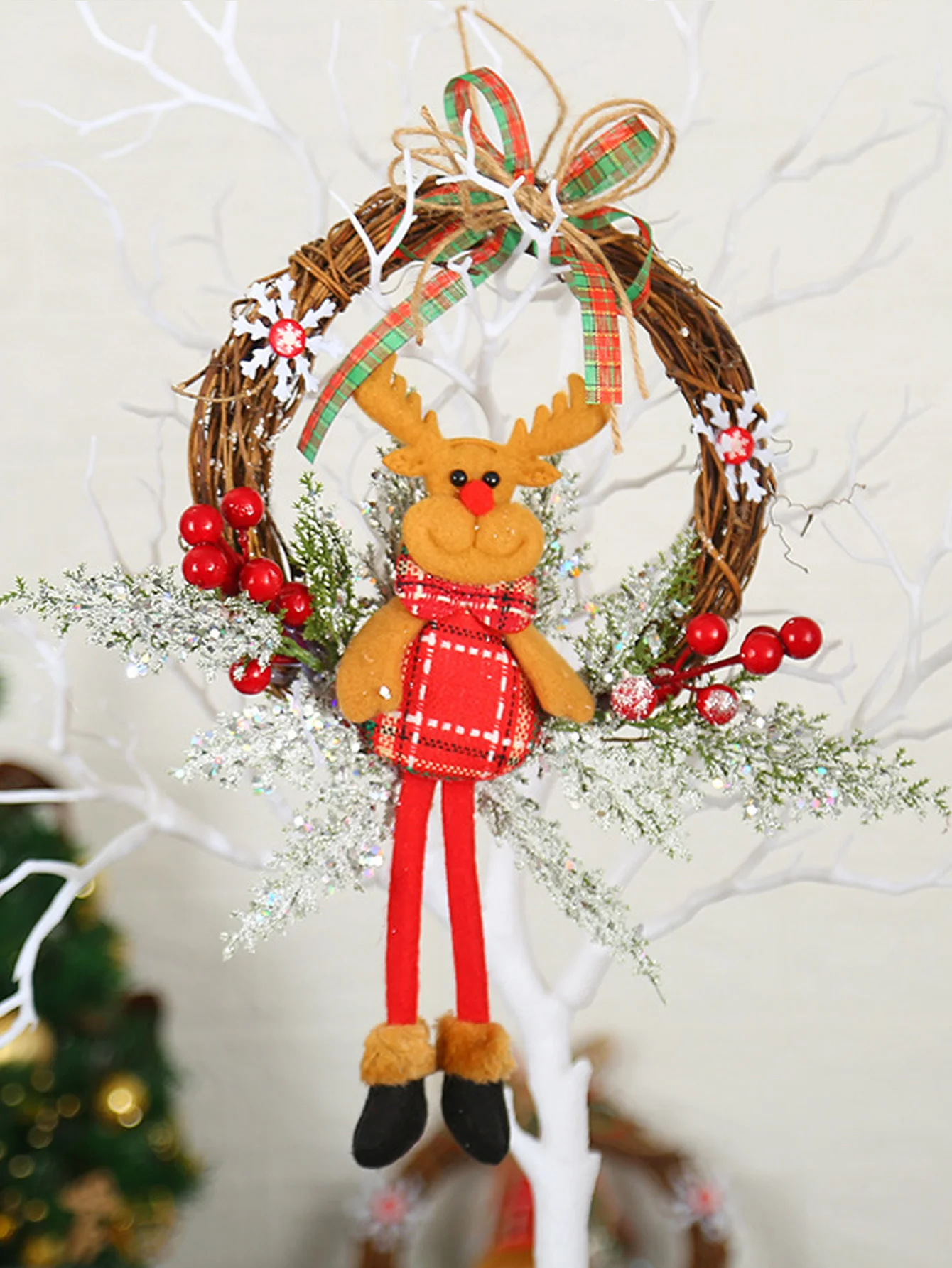 1pc Wreath Front Door Christmas Flower Wreath Thanksgiving Indoor Outdoor Home Decoration Pinecone Snowflake Flower Wreath_voghion.com