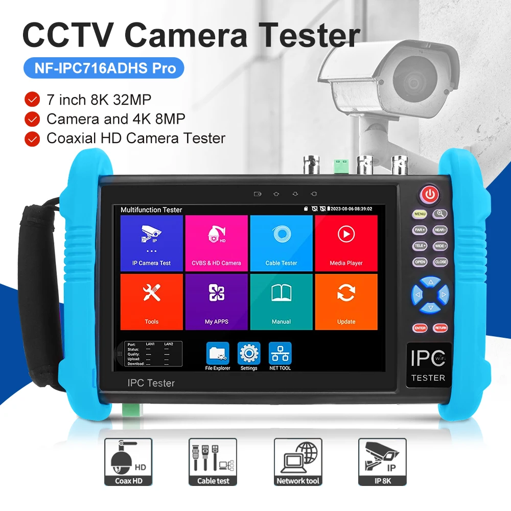 Noyafa 7inch CCTV IPC Tester 8MP AHD CVI TVI SDI Camera Tester VGA HDMI Input IPC716ADHS Camera Security Monitoring Cable