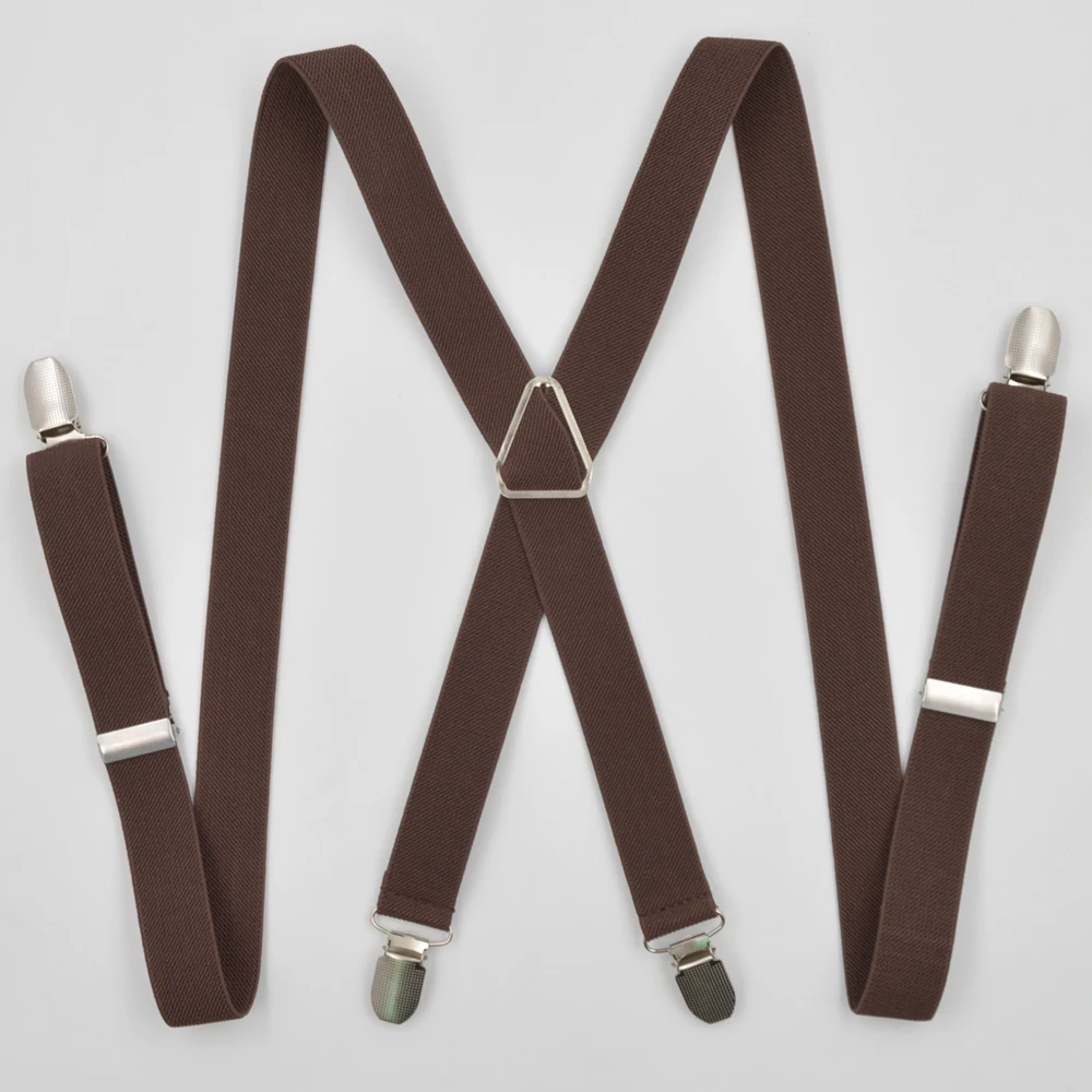 Bretelle Uomo A X Regolabili Con Clip – Larghezza 5 Cm, Marrone – Accessorio Moda Elastico