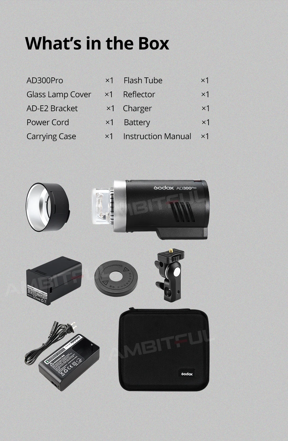Godox AD300Pro Outdoor Flash Light 300Ws TTL 2.4G 1/8000 HSS with 2600mAh Batter