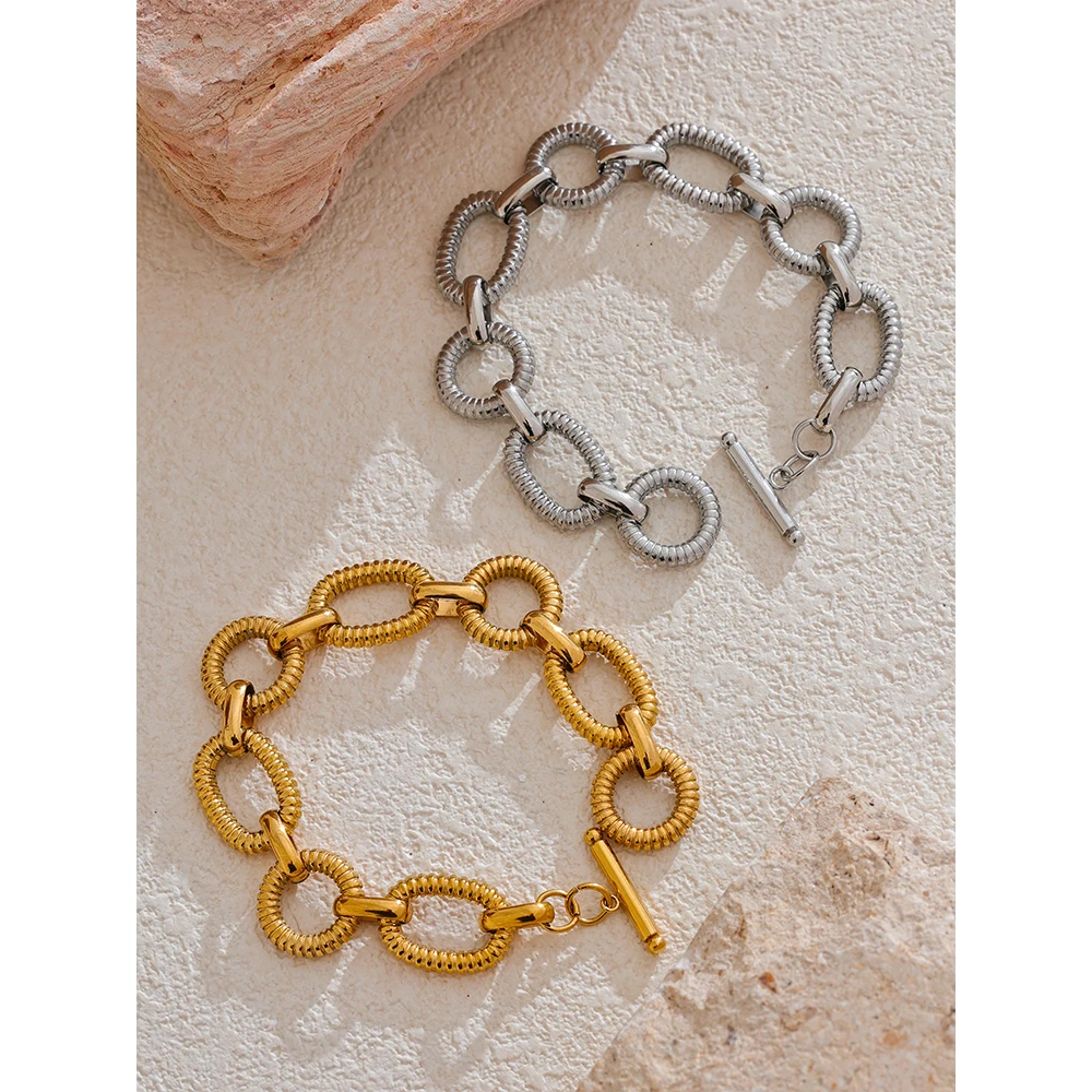 Yhpup Bracelet Chain Stainless Steel Oval 316L Jewelry