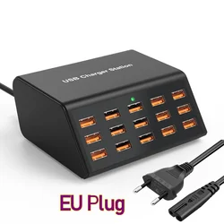 High - Power Desktop USB Fast Charging Station with 15 Ports - EU Plug