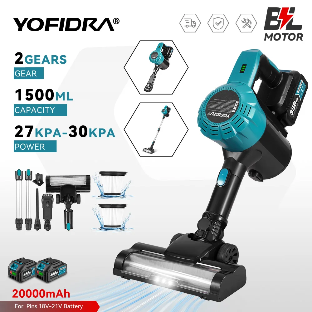 YOFIDRA Bürstenloser Staubsauger 1800W 30KPa 1.5L Tragbares Leistungsstarkes Saug Haushalts Reinigungsgerät Kompatibel mit Makita 18V Batterie Pin