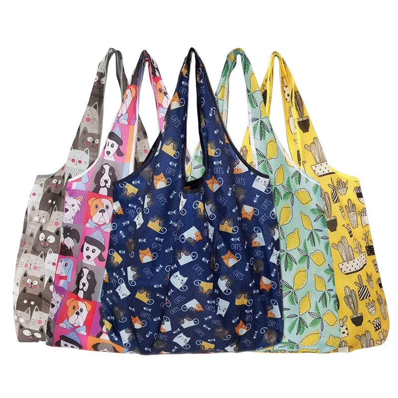 

Shopping Bags Foldable Tote Bags Shopping Bag Reusable Travel Grocery Bag Eco-Friendly Fashion Recycling Bags with Pouch Bulk