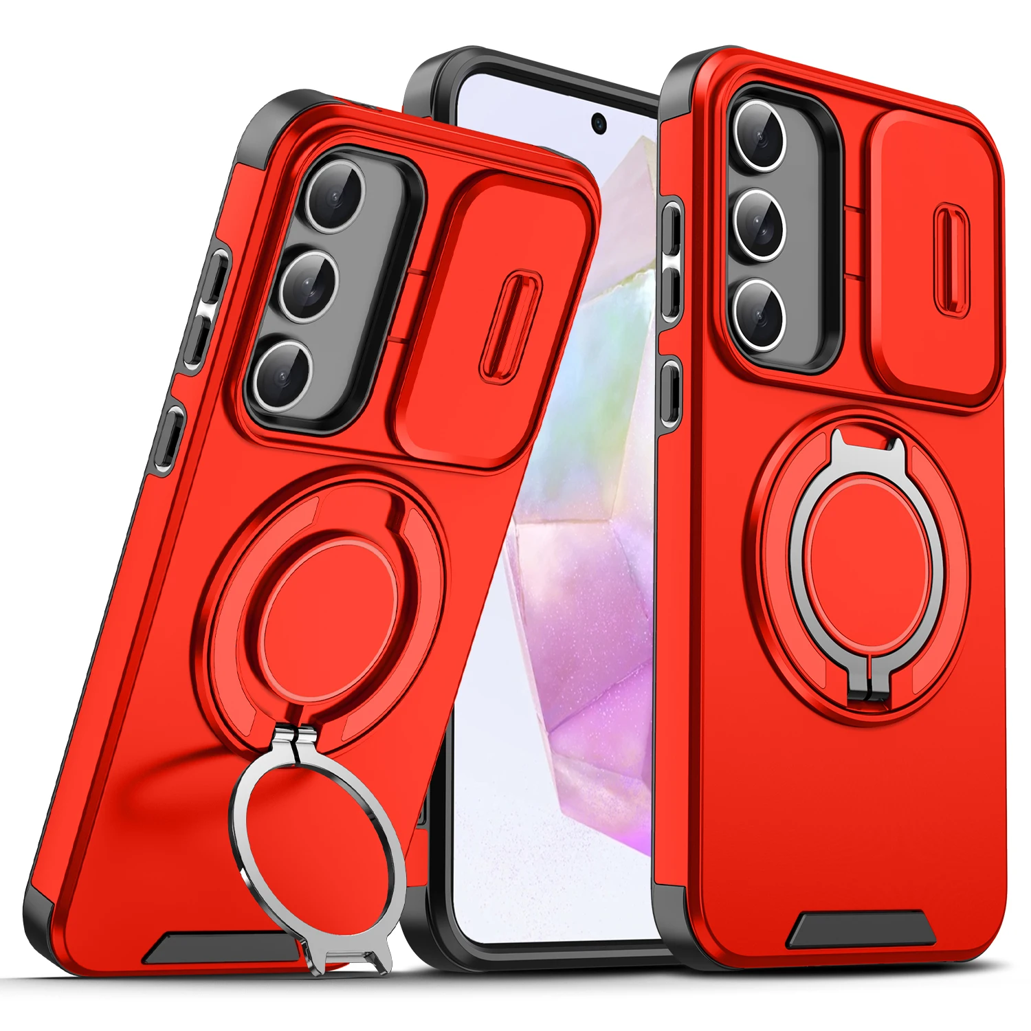 Magnetic Ring Armor Slide Camera Lens Case with Magsafe Wireless Charging Compatibility