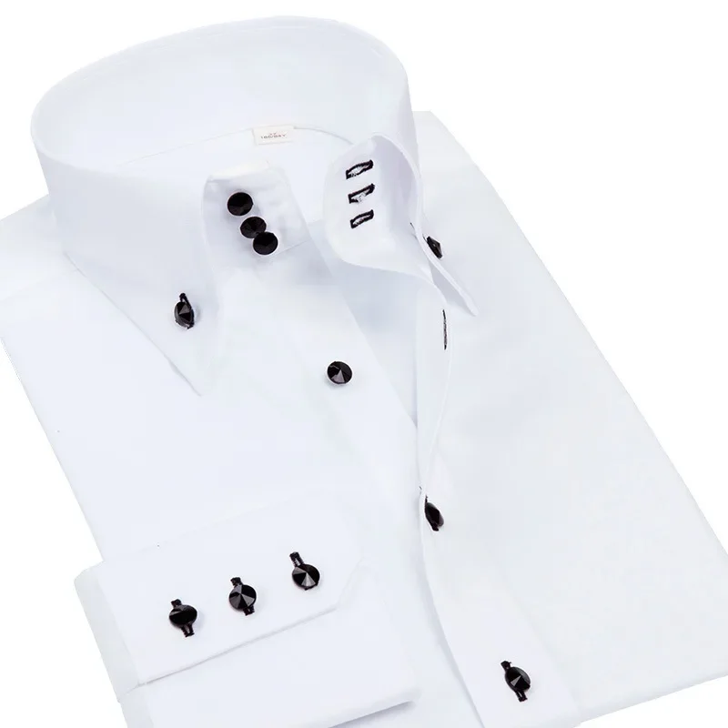 New Men\'s Long Sleeve Lined Crystal Button Shirt Elastic High Grade Business Leisure Slim Fit Trend Men\'s Shirt