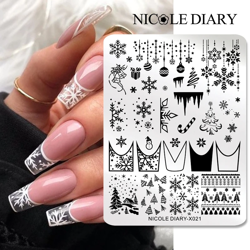 NICOLE-DIARY-Christmas-Nail-Stamping-Plate-Template-Snowflake-Santa ...