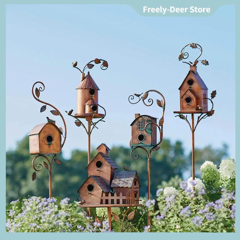 Garden Bird House With Pole Metal Bird Feeders Garden Stakes Bird