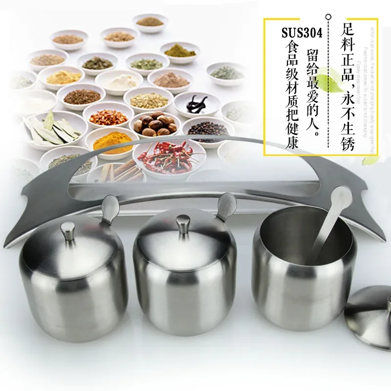 

Stainless Steel Seasoning Flavor Can Sugar Box Kitchen Tool Salt Pepper Pot BBQ Condiment Cruet Storage Spice Jar Bottle Spoon