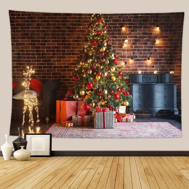 Christmas Tree Tapestry Christmas Gift Fireplace Farmhouse Decoration Kitchen Wall Blanket Feliz Navidad tapestry decorations