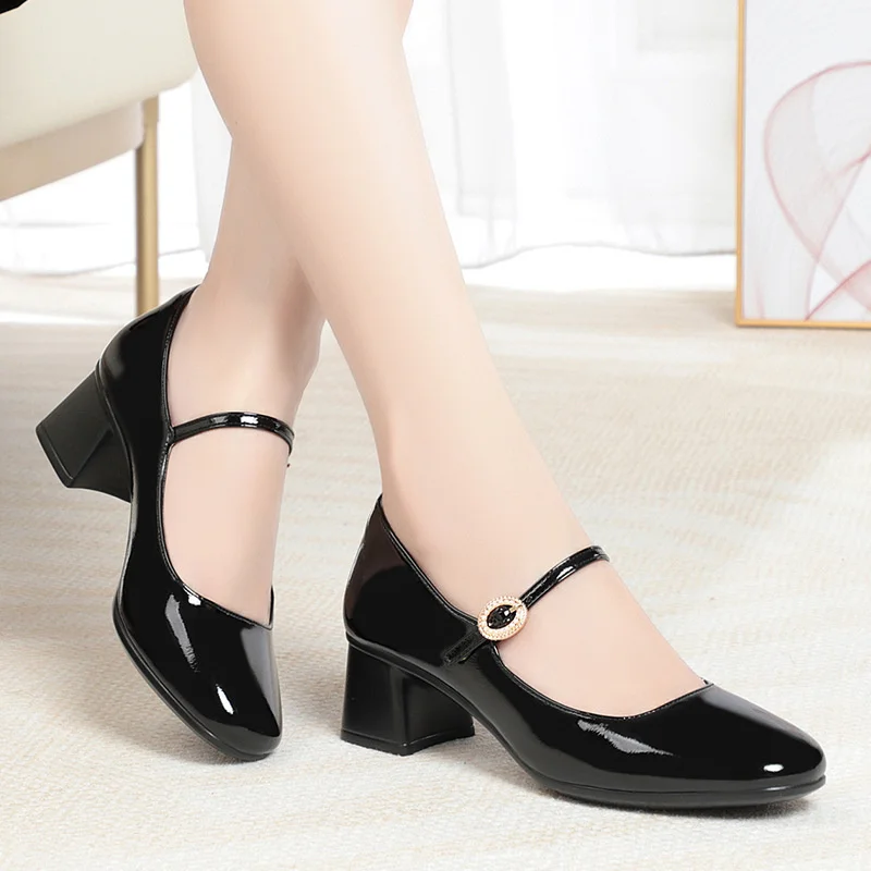 2023 Autumn New Women\'s High Heels Fashion Chunky Heel Casual Party Career Work Mary Jane Soft Leather Shoes