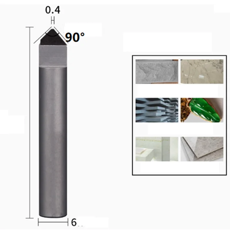Diamant-Gravierwerkzeuge für Stein, Granit, Marmor, CNC-Fräser, PCD V-Gravierbit, 6-Kanten-Schaftfräser, 90/70 Grad – Detail 6
