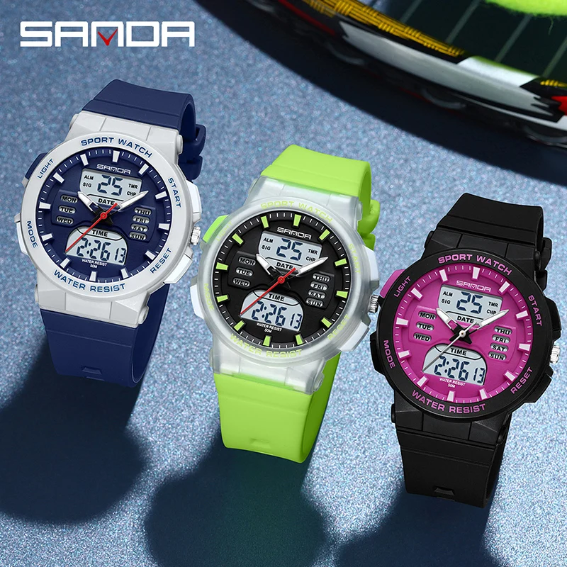 Digital Watch Quartz Watch SANDA Luxury Ms LED Sport Watch Fashion Casual Ladies Dual Display Women Girl Military Waterproof