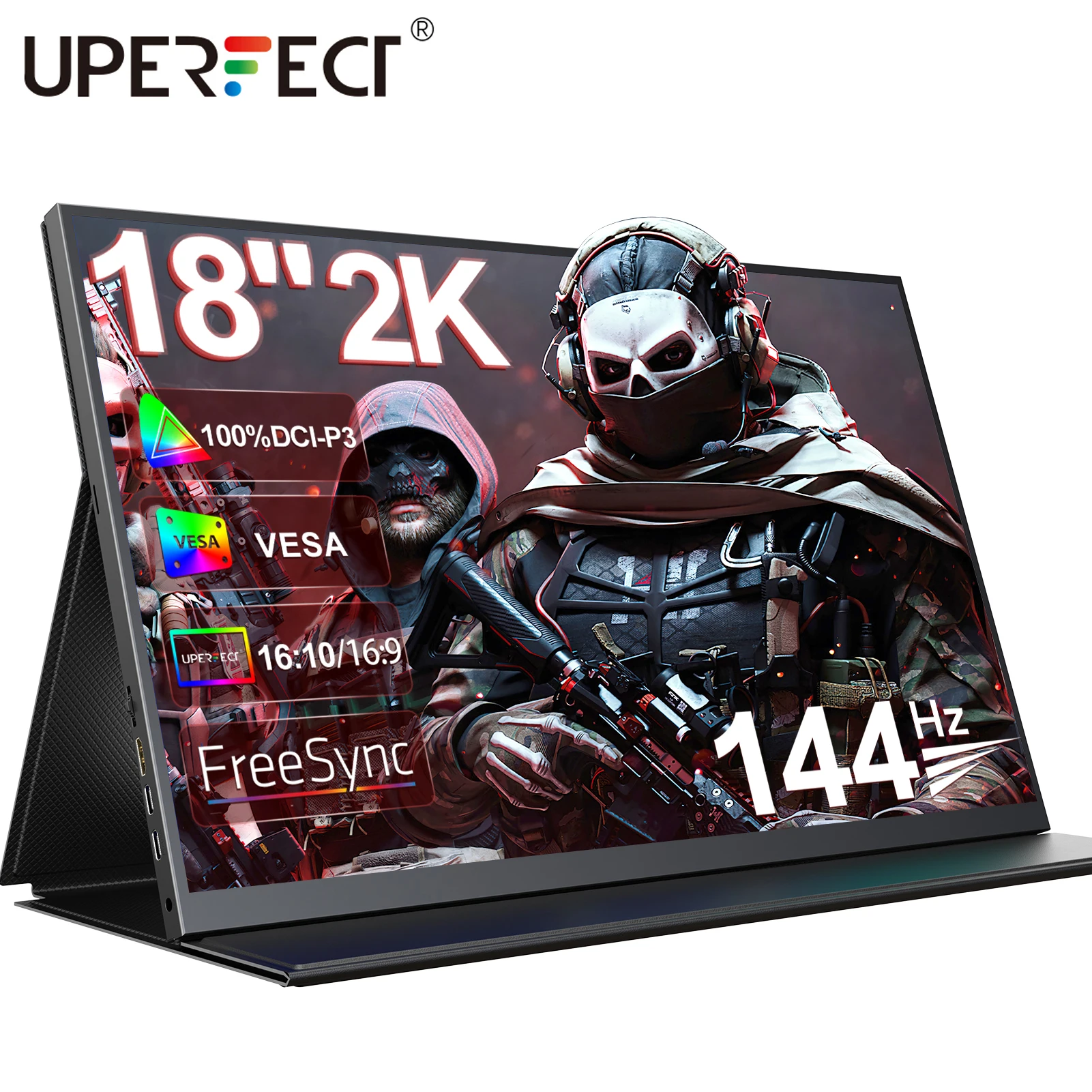 

UPERFECT UGame 18 Inch 2K FreeSync Monitor 144Hz Gaming 2560x1600 QHD 100% DCI-P3 HDMI USB C Portable Display For Laptop PC Mac