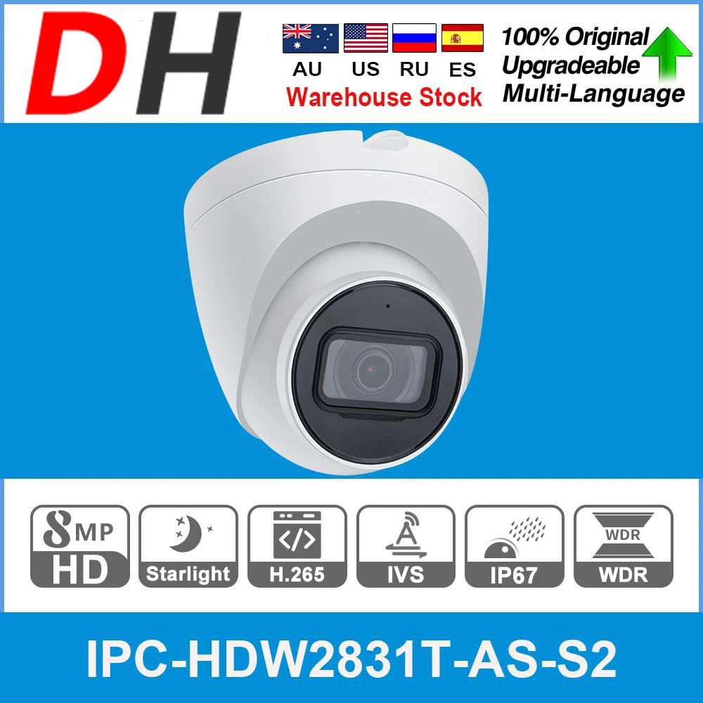 Dahua Original Ipc-hdw2831t-as 8mp Poe Built-in Mic Sd Card Slot H.265+ 30m  Ir Ivs Ip67 Starlight Eyeball Ip Camera - Ip Camera - AliExpress