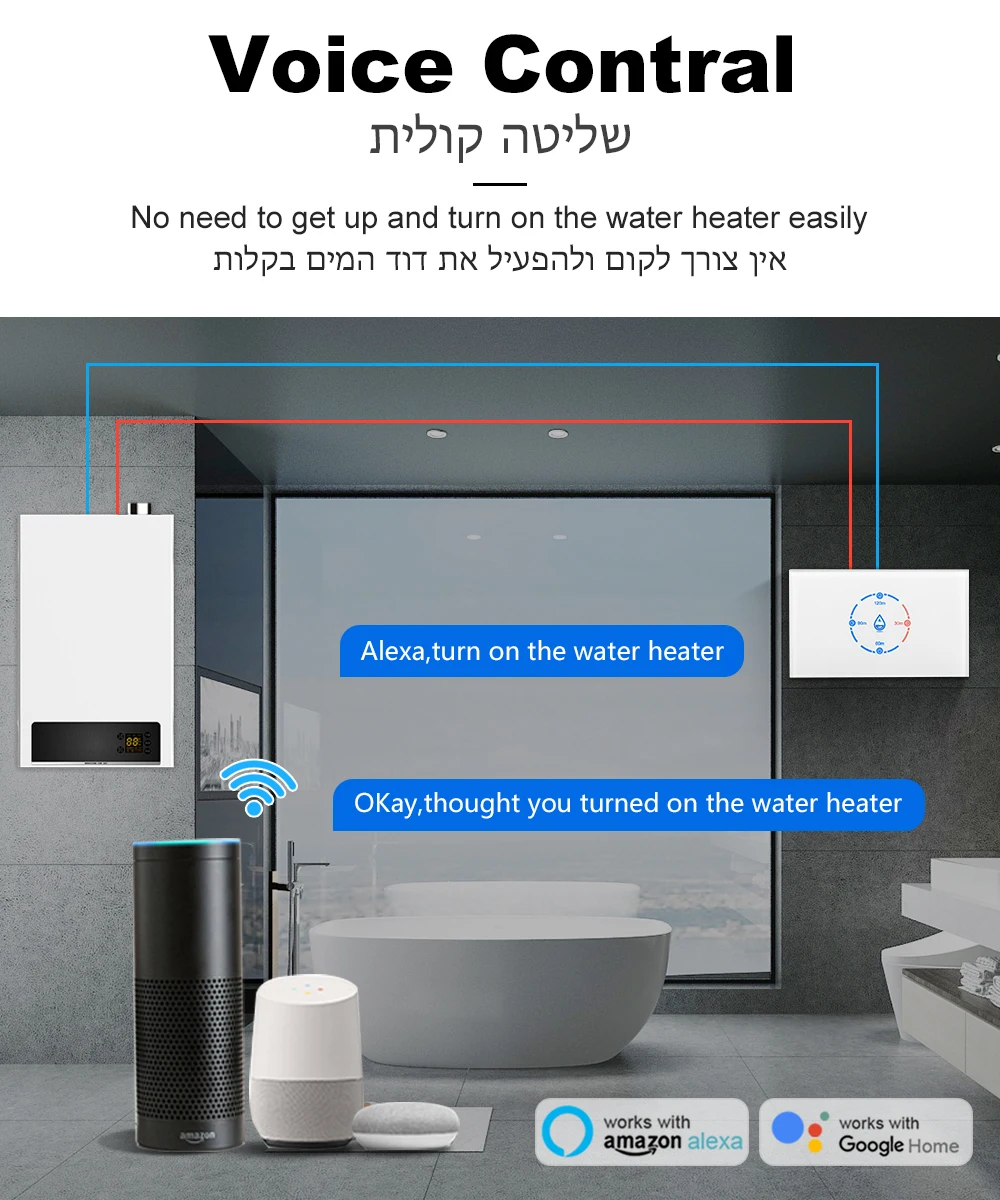 Tuya WiFi Smart Boiler Switch US 20A/40A Standard With Energy Monitoring Smart Water Heater Switch APP Control With Google Home