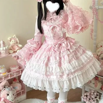2025 New Victorian Sweet Lolita Dress Women Kawaii Cute Lace Ruffles Flower Wedding Bow Japanese Retro Elegant Princess Dresses 1