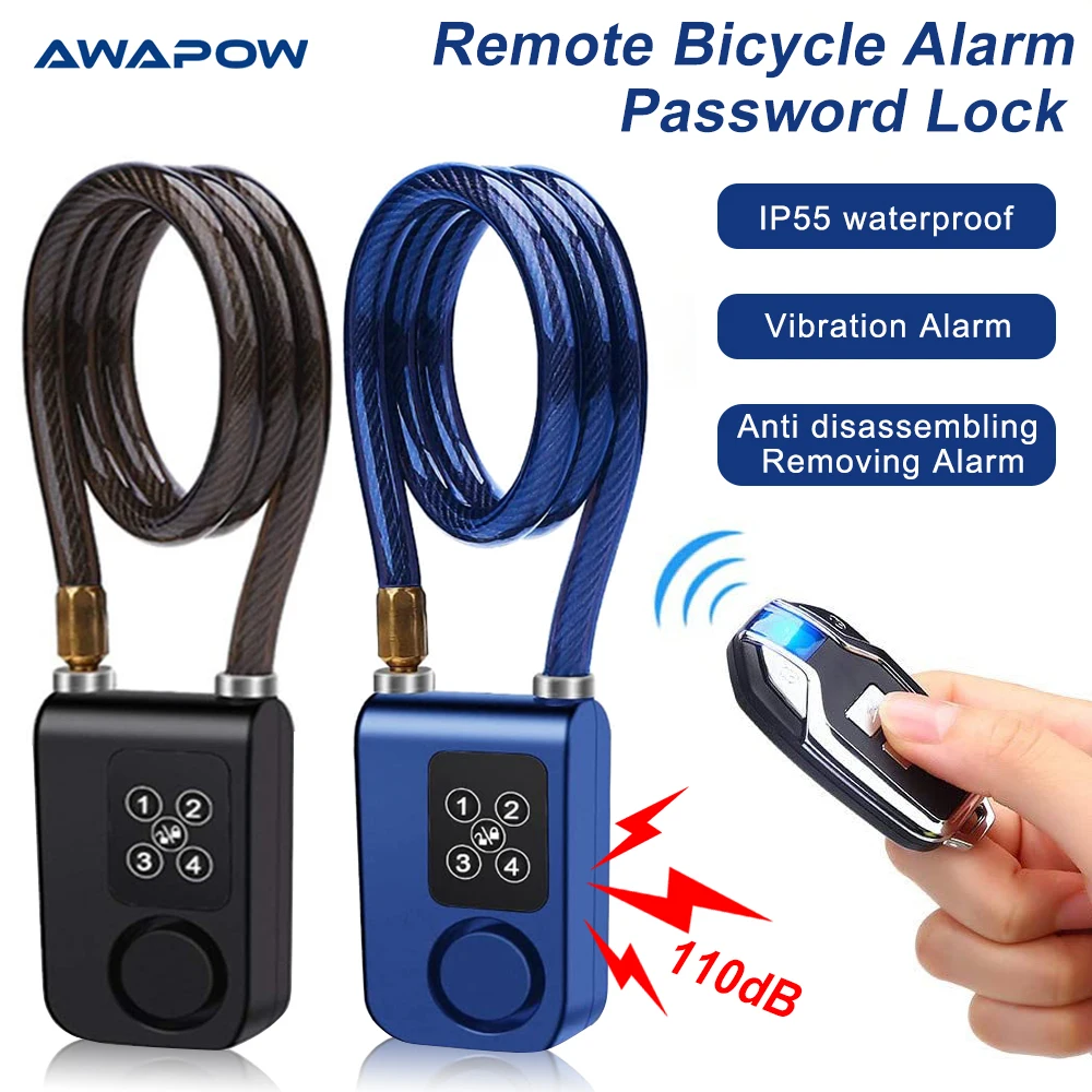 Awapow Bike Alarm Code Lock Remote Control Bicycle Alarm 110dB Anti-Theft Security Cycling Motorcycle 4-Digit Password Lock bicycle alarm