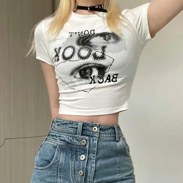 Aesthetic Summer Baby Tee Gothic Harajuku letter Graphic emo T-shirt  Vintage Crop Top Women clothes t-shirts y2k Shirts onepiece - AliExpress