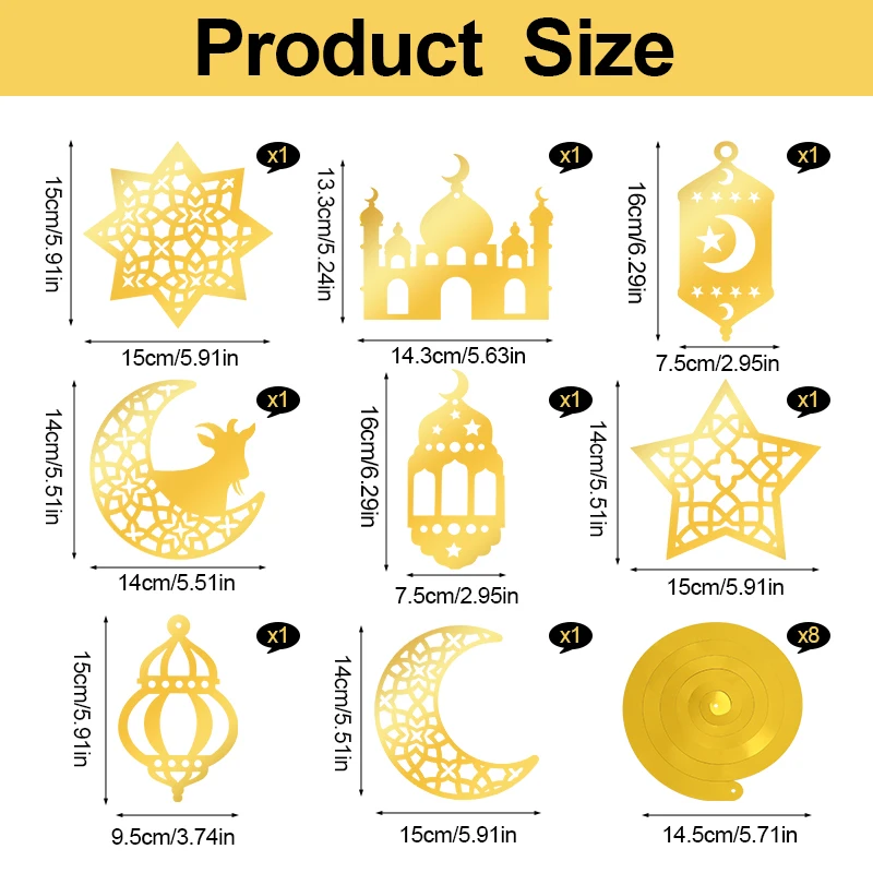 Eid Mubarak Paper Banner Garland 2025 Ramadan Moon Star Mosque Hanging Swirl Home Decoration Ornaments Islamic Muslim Party Gift