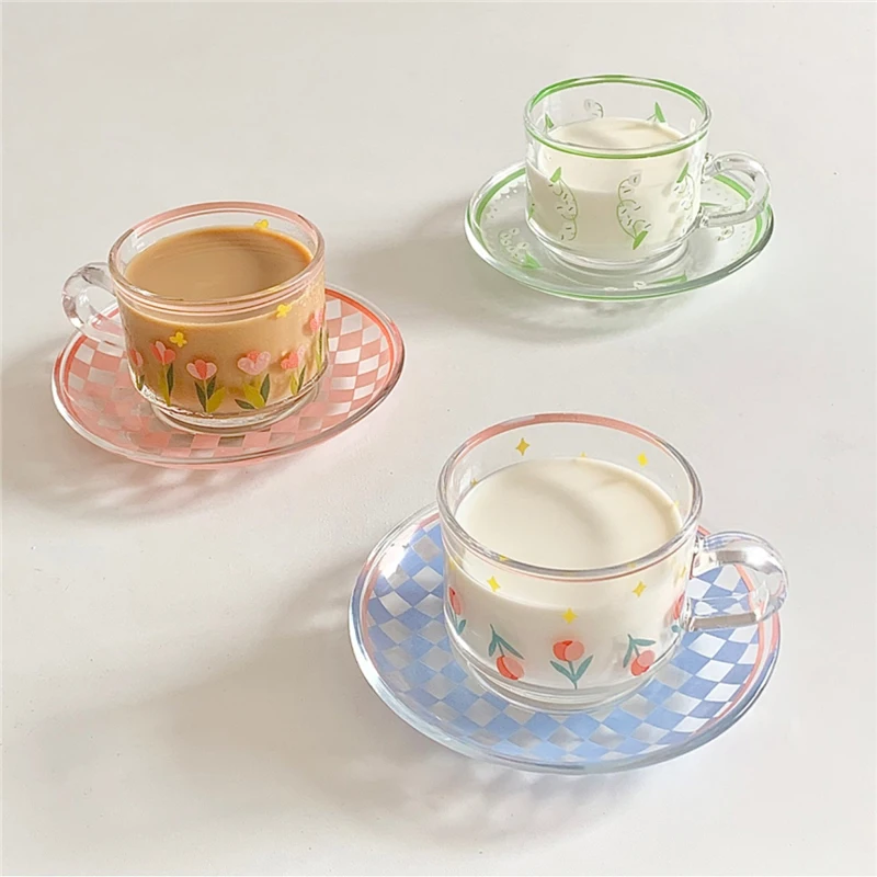 Coffee Cup Saucer Set Creative Coffee Cup Saucer Set Korean Cups Hand-Painted Plant Flower Coffee Mug