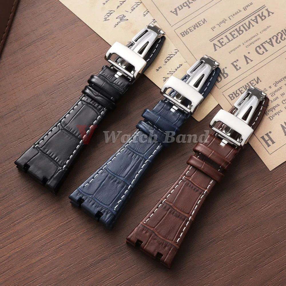 Premium Leather Watchbands - 27mm Cowhide Straps with Folding Buckle