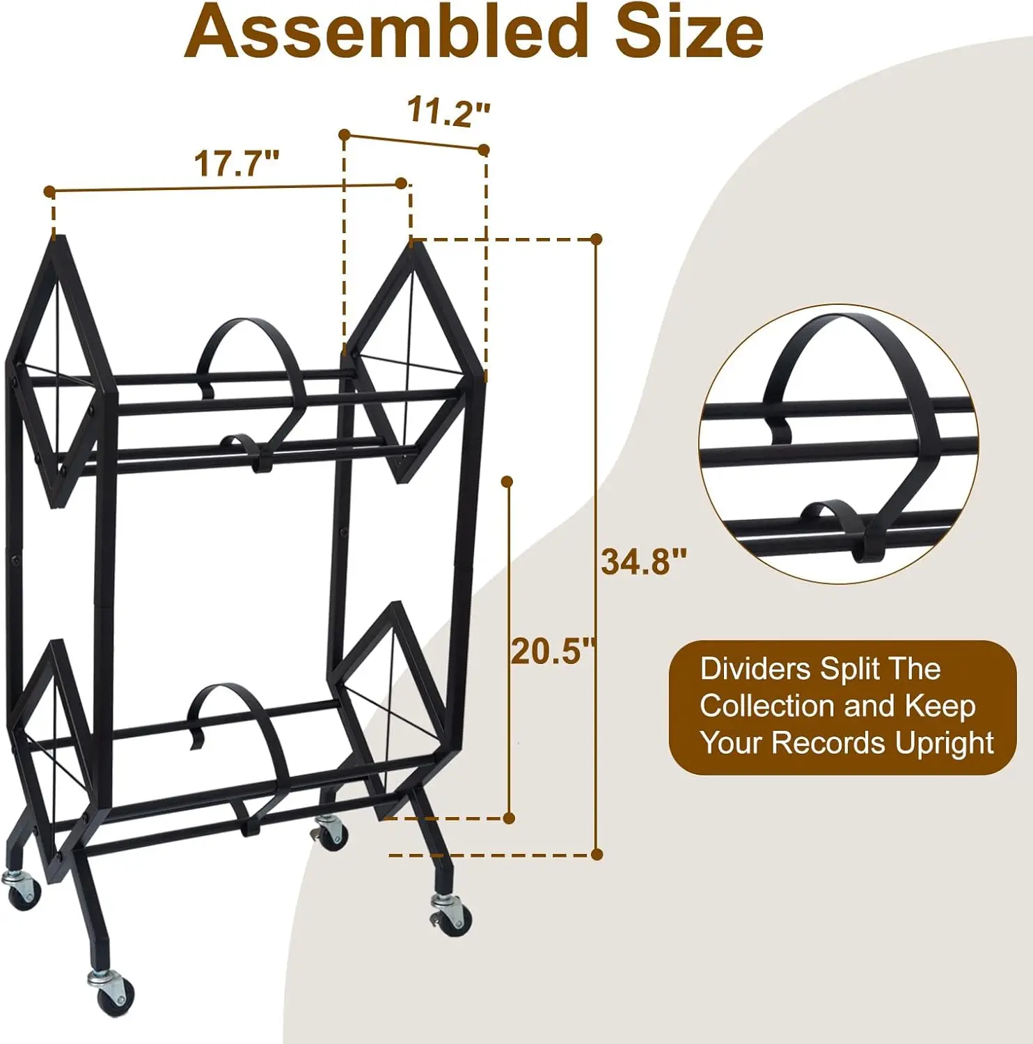 Vinyl Record Storage Rack, 2 Tier Record Organizer With Wheels, 200 Lp Albums Storage Rack Shelf, Metal Records Display Shelf 2